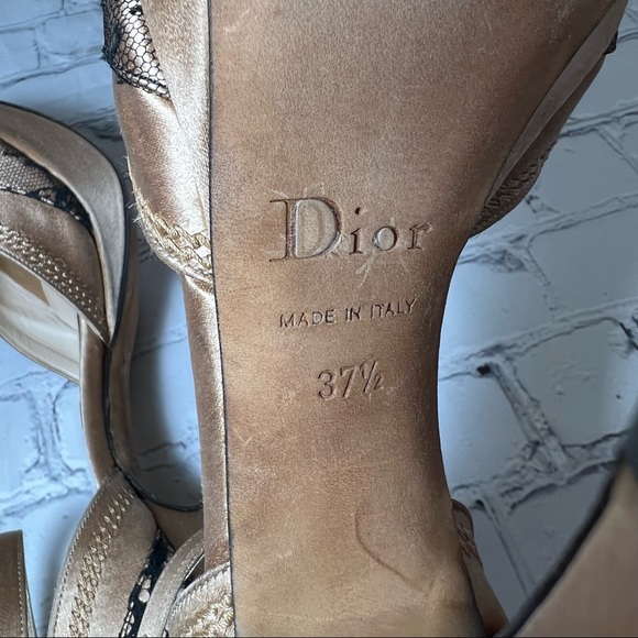 Dior Champagne Pink Satin Lace Sandal Heels Sz 37.5 - Picture 10 of 12